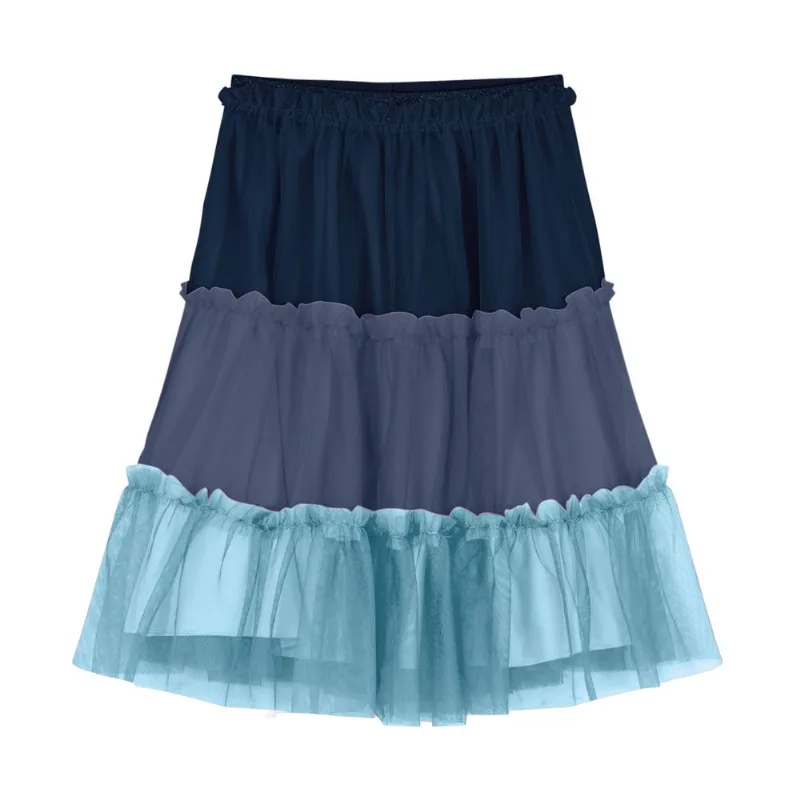 Saia Midi Infantil De Tule Com Babados Trick Nick Azul 2