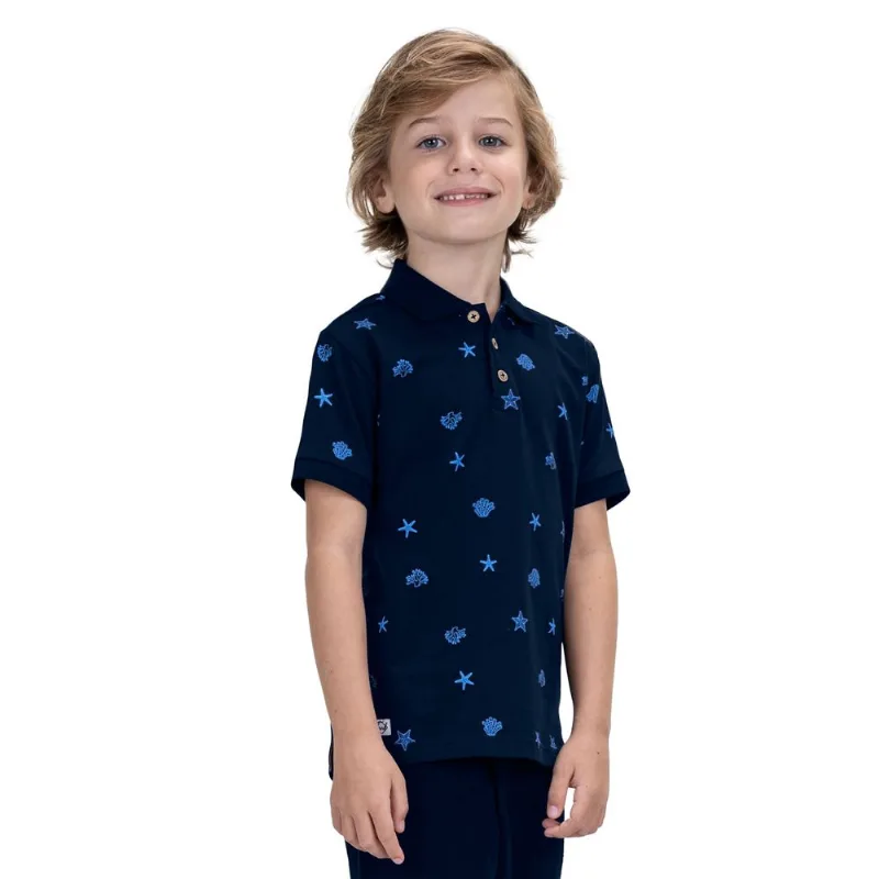 Camisa Polo Infantil Estampada Trick Nick Azul 8