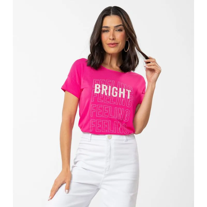 Blusa Manga Curta Básica Em Viscotorcion Rovitex Rosa P