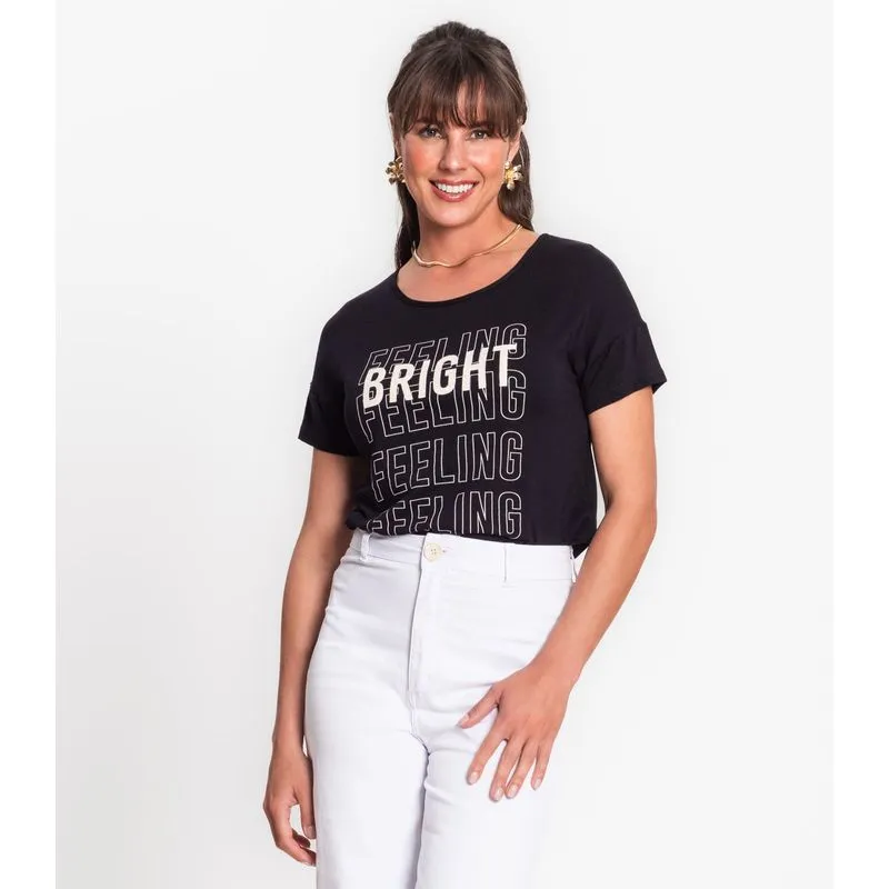Blusa Manga Curta Básica Em Viscotorcion Rovitex Preto G