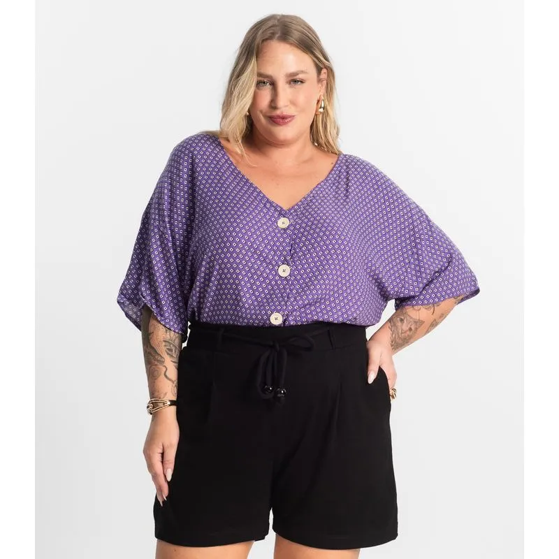 Camisa Feminina Plus Size Estampada Secret Glam Roxo Plus G1