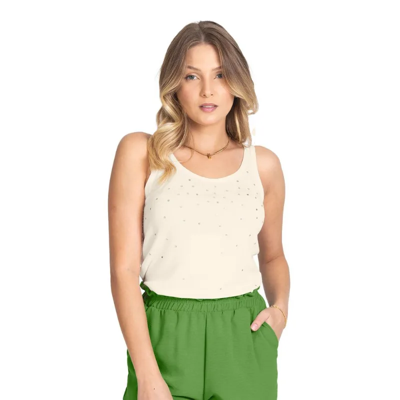 Regata Com Aplicação Em Malha Visco Tricot Rovitex Bege P
