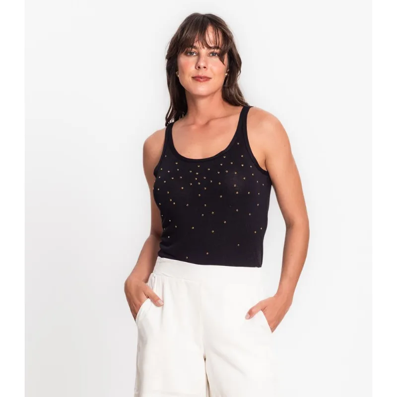 Regata Com Aplicação Em Malha Visco Tricot Rovitex Preto M