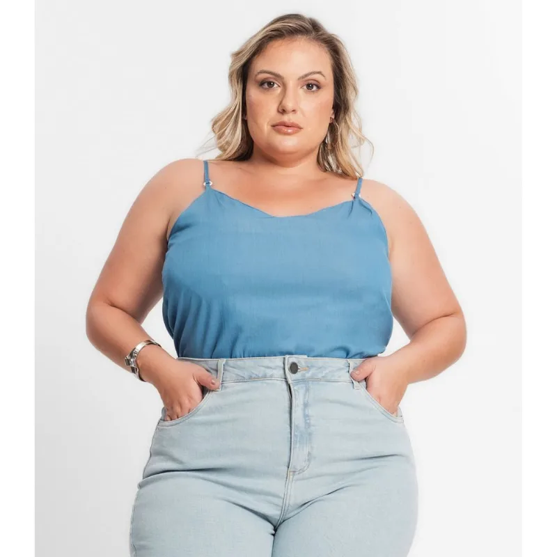 Blusa De Alça Feminina Plus Size Secret Glam Azul Plus G2