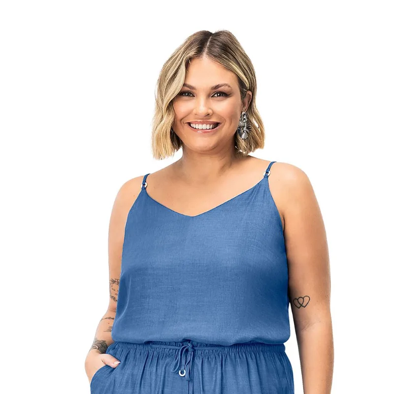 Blusa de Alça Feminina Plus Size Secret Glam Azul Plus G4