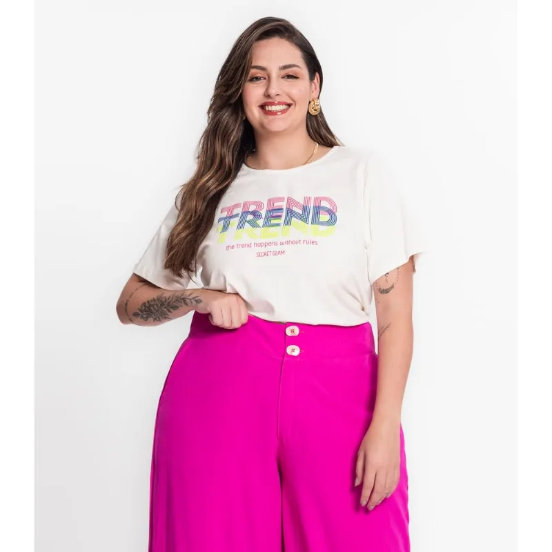 Blusa Feminina Plus Size Em Visco Bali Secret Glam Bege Plus G3
