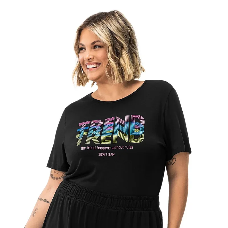 Blusa Feminina Plus Size Em Visco Bali Secret Glam Preto Plus G4
