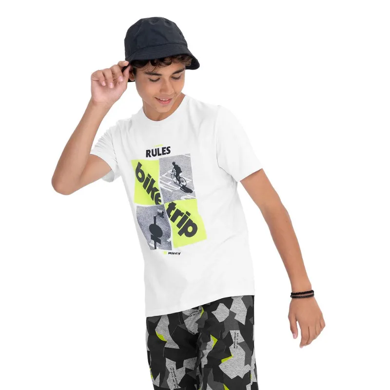 Camiseta Juvenil Masculina Meia Malha Minty Branco 16