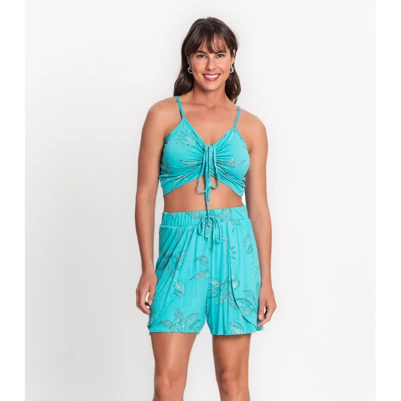 Shorts Com Cordão Em Viscose Creponada Rovitex Verde M