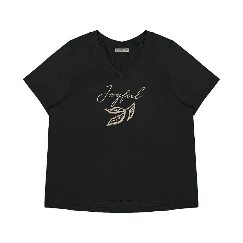 Blusa Feminina Plus Size Com Bordado Secret Glam Preto Plus G4