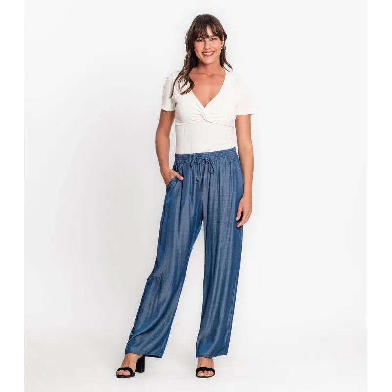Calça Pantalona Com Cordão Em Liocel Rovitex Azul P