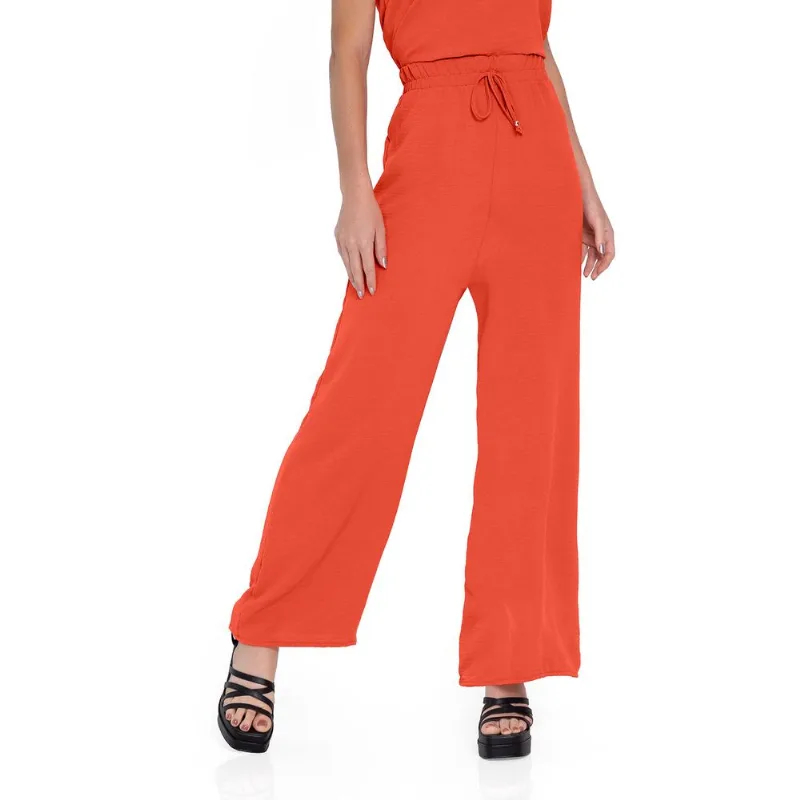 Calça Pantalona Em Air Flow Com Cordão Rovitex Laranja P