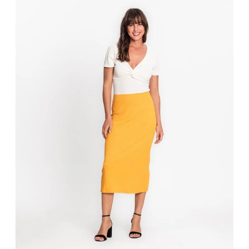 Saia Midi Em Ribana Canelada Rovitex Amarelo G
