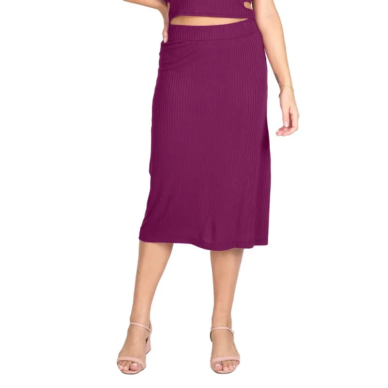 Saia Midi Em Ribana Canelada Rovitex Roxo M