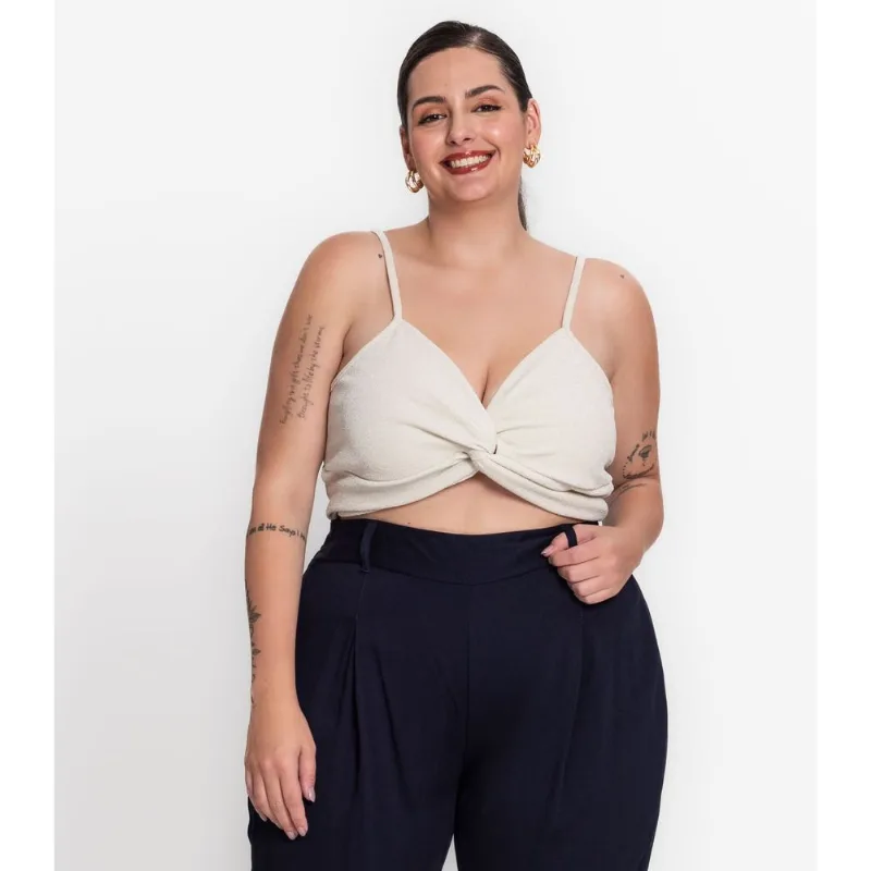 Blusa Cropped Feminina Plus Size Secret Glam Bege Plus G1