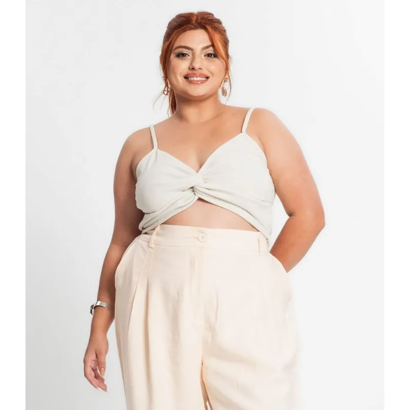 Blusa Cropped Feminina Plus Size Secret Glam Bege Plus G3
