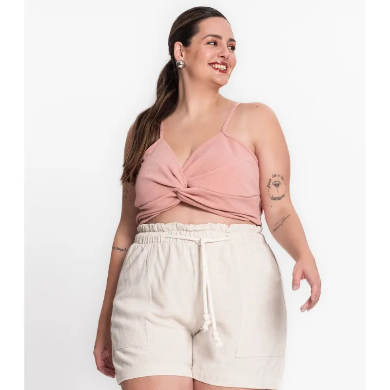 Blusa Cropped Feminina Plus Size Secret Glam Rosa Plus G1
