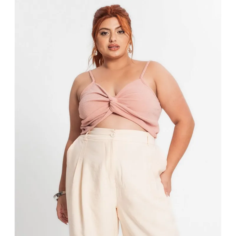 Blusa Cropped Feminina Plus Size Secret Glam Rosa Plus G3