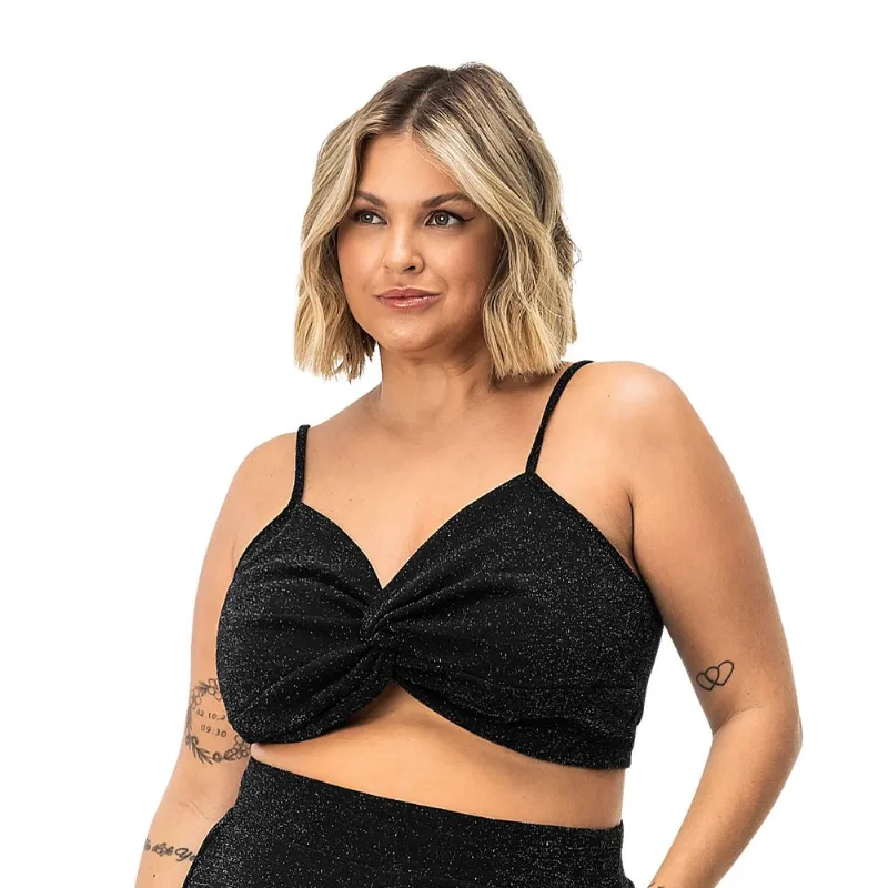 Blusa Cropped Feminina Plus Size Secret Glam Preto Plus G1