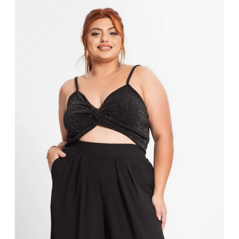 Blusa Cropped Feminina Plus Size Secret Glam Preto Plus G4