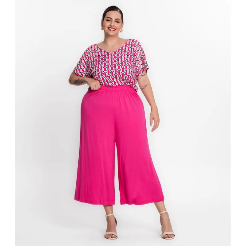 Calça Pantacourt Feminina Plus Size Secret Glam Rosa Plus G3