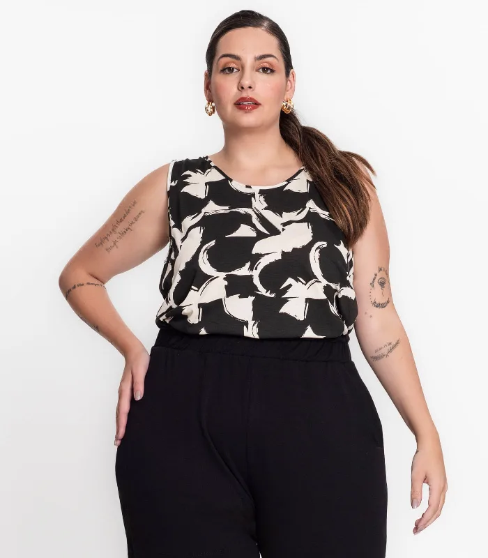 Regata Plus Size Em Viscotorcion Secret Glam Preto Plus G1