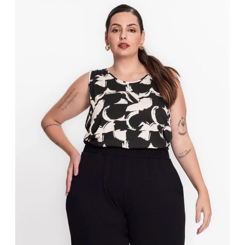 Regata Plus Size Em Viscotorcion Secret Glam Preto Plus G4