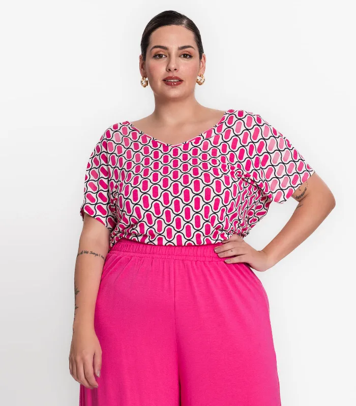 Blusa Feminina Plus Size Estampada Secret Glam Rosa Plus G2
