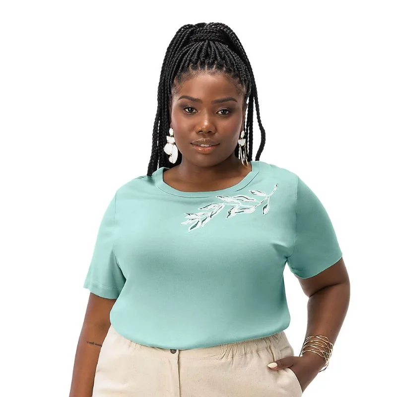 Blusa Plus Size Em Visco Tricot Secret Glam Verde Plus G2