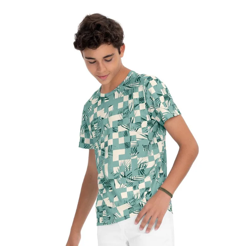 Camiseta Juvenil Masculina Quadriculada Minty Verde 18