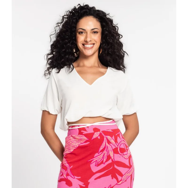 Blusa Cropped Feminina Decote V Rovitex Bege P