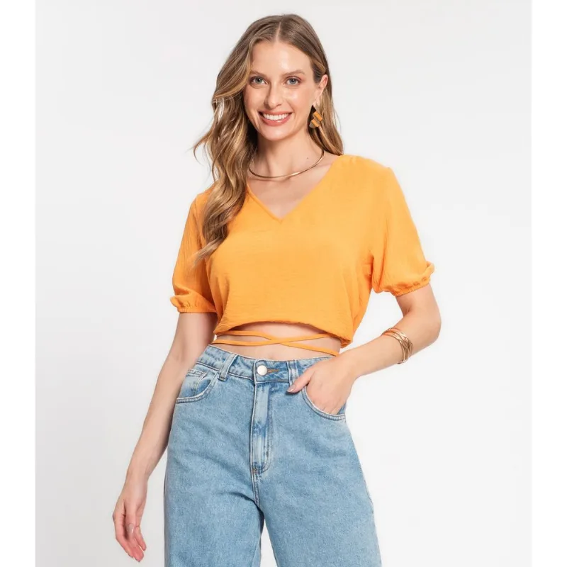 Blusa Cropped Feminina Decote V Rovitex Marrom G