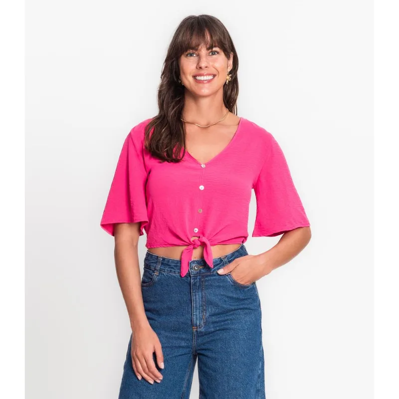 Camisa Feminina Com Botões E Laço Rovitex Rosa P