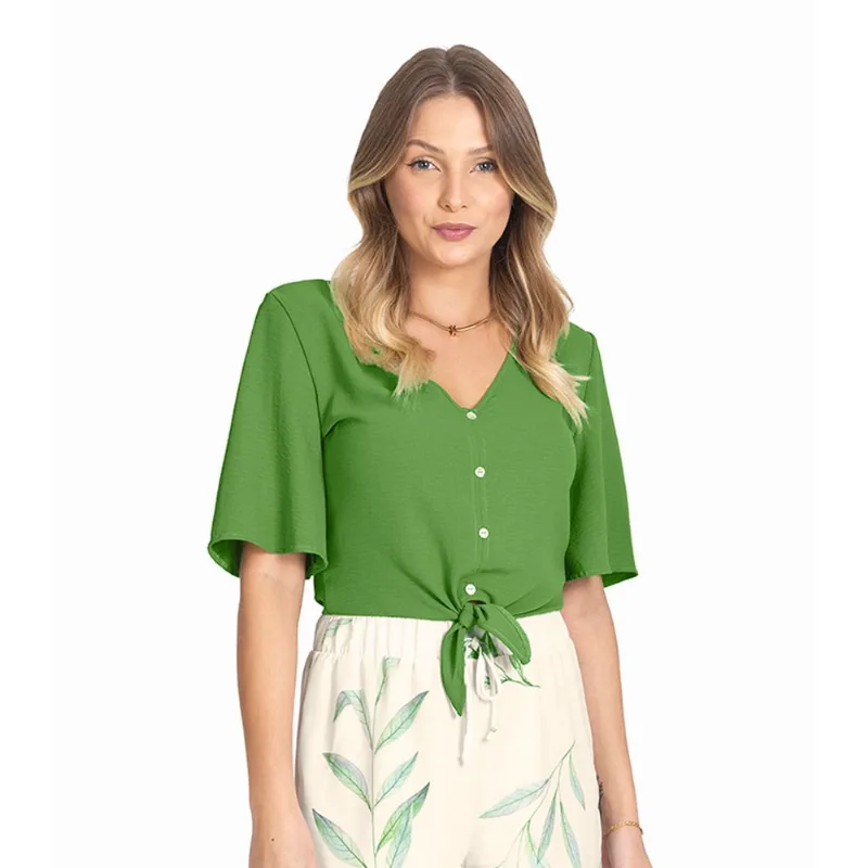 Camisa Feminina Com Botões E Laço Rovitex Verde M