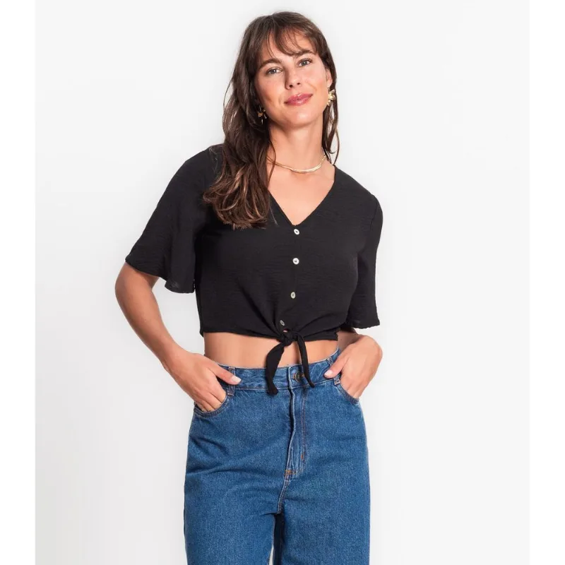 Camisa Feminina Com Botões E Laço Rovitex Preto P
