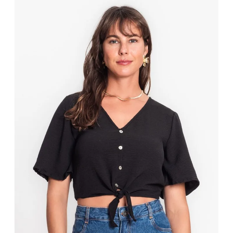 Camisa Feminina Com Botões E Laço Rovitex Preto Gg