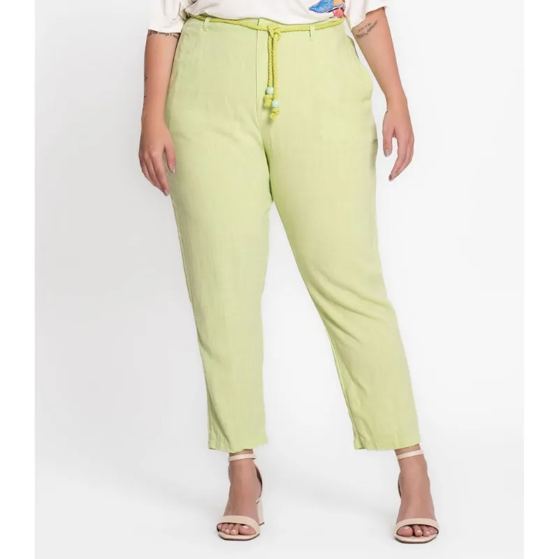 Calça Feminina Plus Size Em Linho Secret Glam Verde Plus G4
