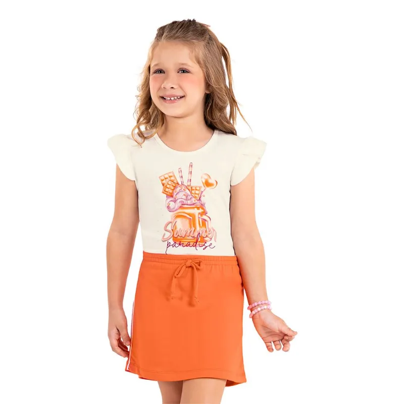 Conjunto Infantil Blusa Com Saia Rovi Kids Bege 4