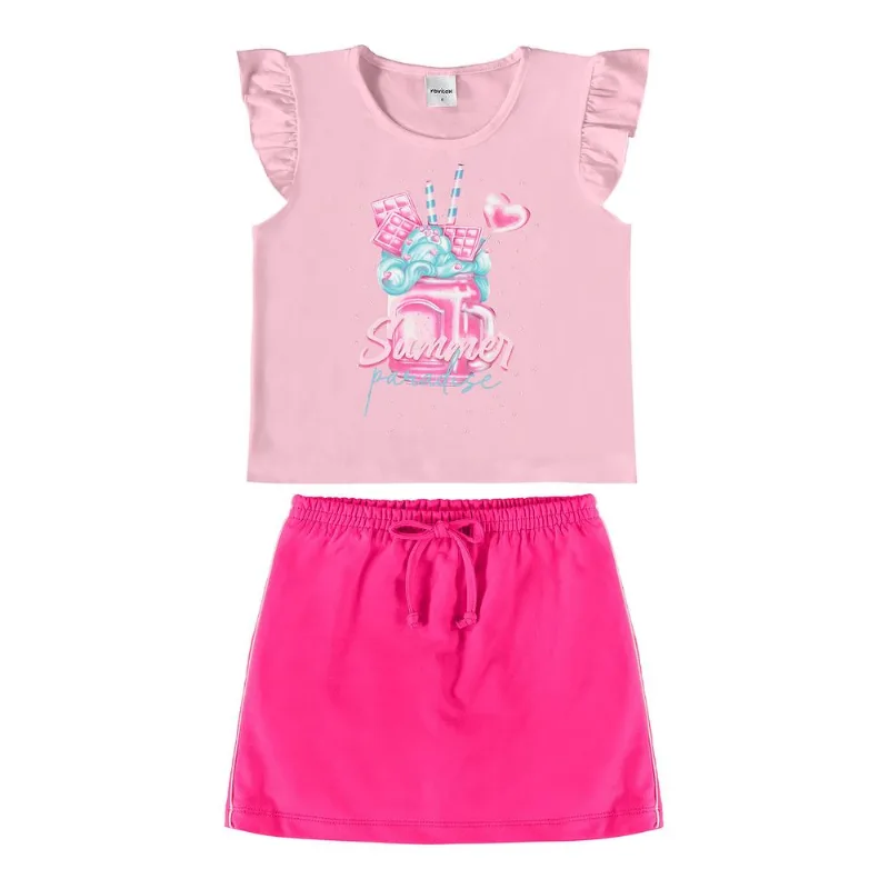 Conjunto Infantil Blusa Com Saia Rovi Kids Rosa 6
