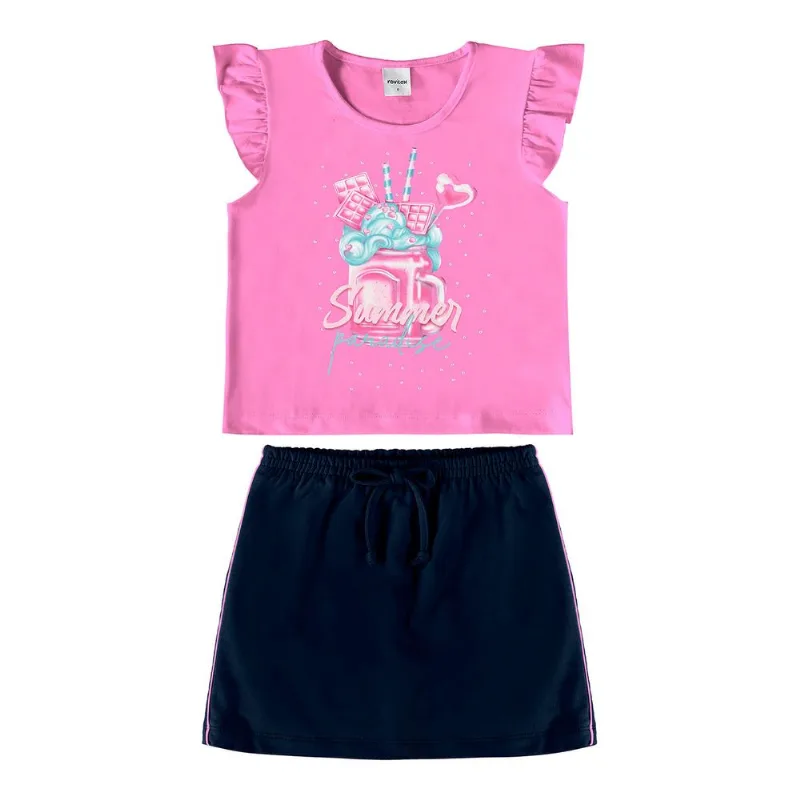 Conjunto Infantil Blusa Com Saia Rovi Kids Rosa 4