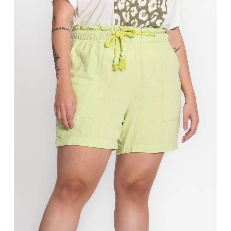 Shorts Feminino Plus Size Em Linho Secret Glam Verde Plus G2