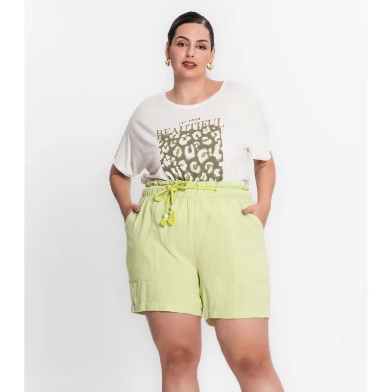 Shorts Feminino Plus Size Em Linho Secret Glam Verde Plus G4