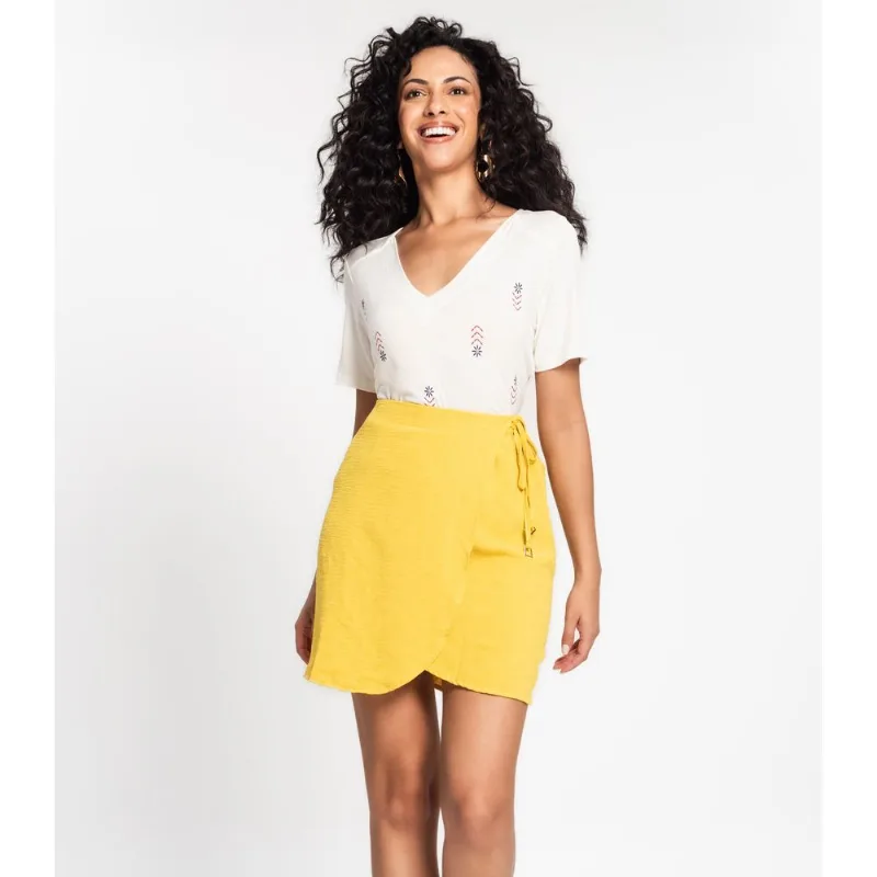 Saia Transpassada em Air Flow Poá Rovitex Amarelo P