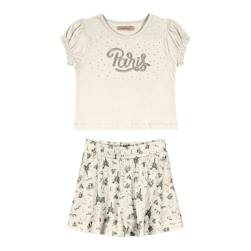 Conjunto Infantil Feminino Paris Trick Nick Bege 1