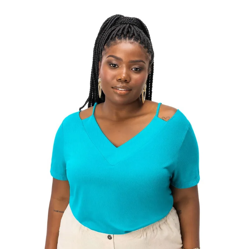 Blusa Feminina Plus Size Decote V Secret Glam Verde Plus G4