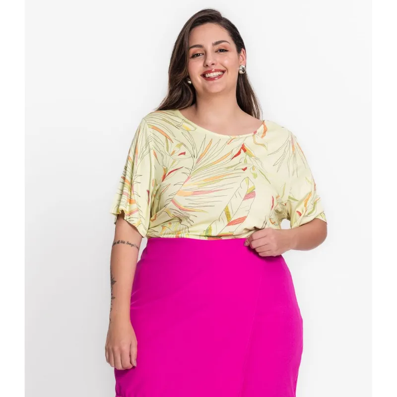 Blusa Feminina Plus Size Em Viscose Secret Glam Verde Plus G3