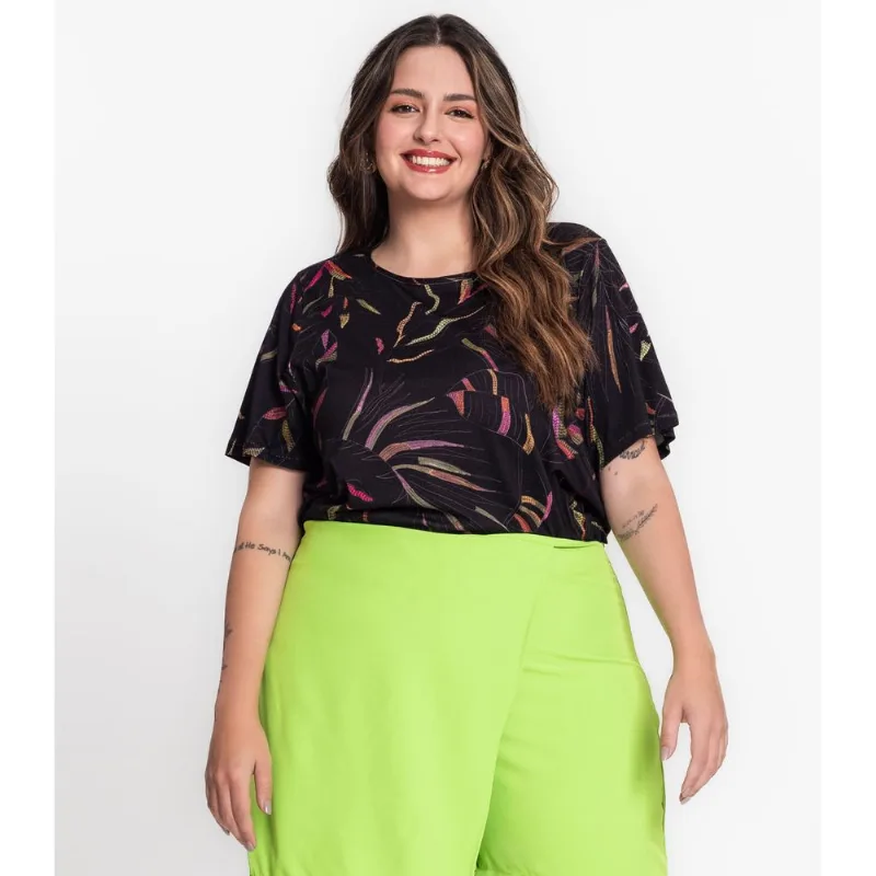 Blusa Feminina Plus Size Em Viscose Secret Glam Preto Plus G2