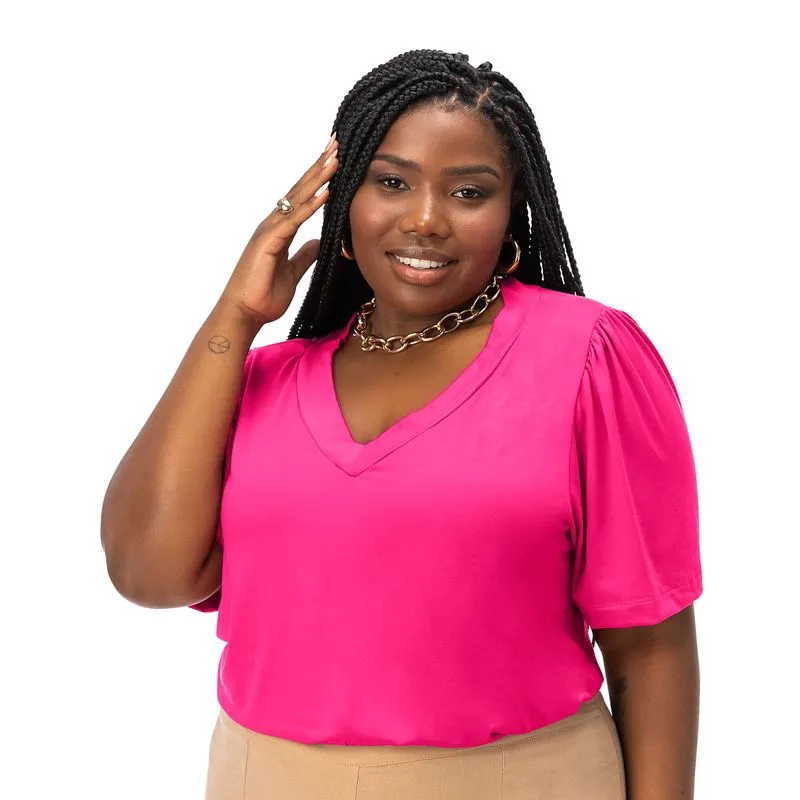 Blusa Feminina Plus Size Em Malha Soft Secret Glam Rosa Plus G1