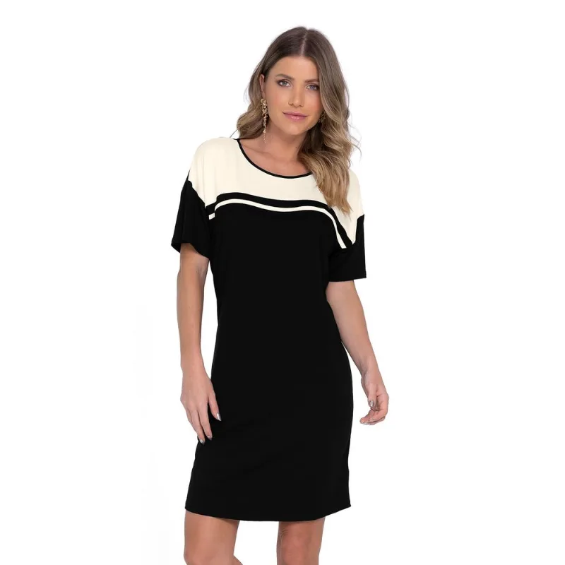 Vestido Curto De Manga Em Viscotorcion Rovitex Preto P