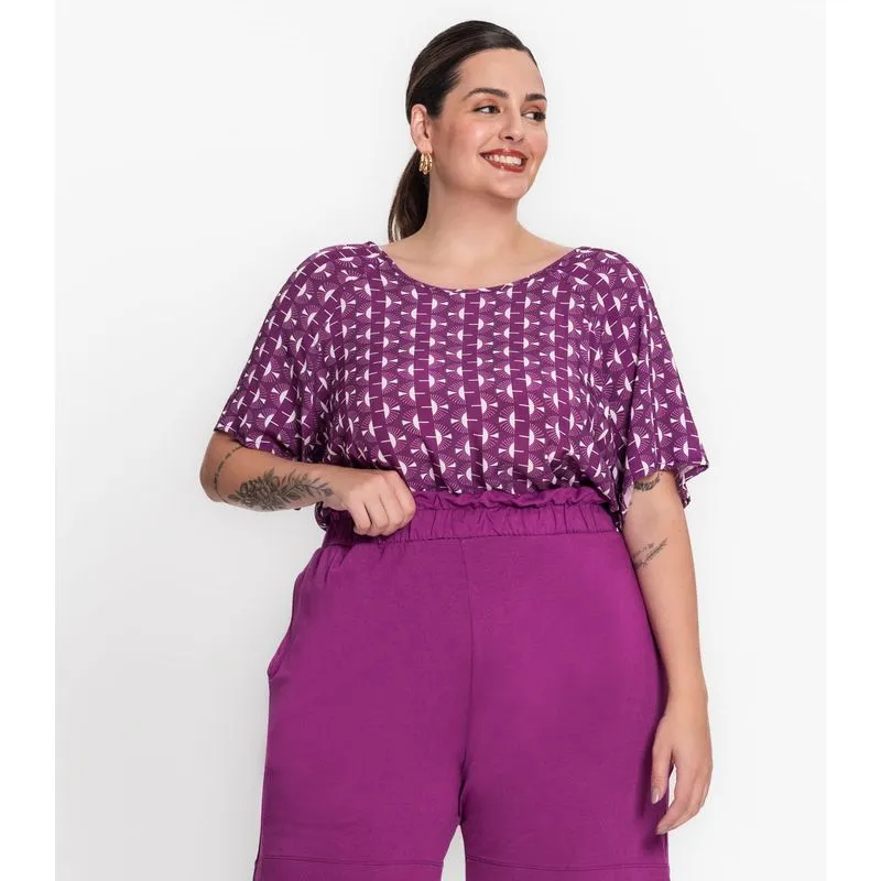 Blusa Plus Size Em Viscose Khyara Secret Glam Roxo Plus G3
